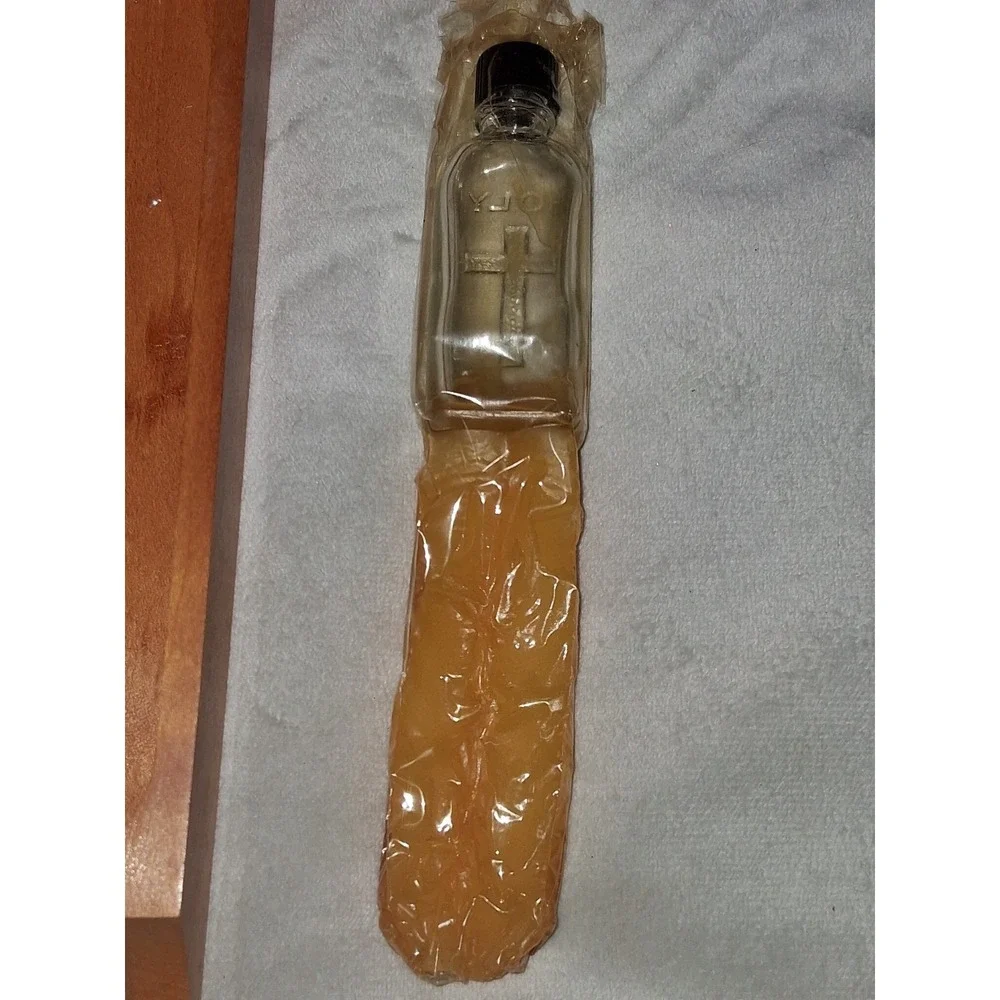 Vintage Catholic Sick Call Crucifix Set Wood Cross Holy Water Bottle Candles